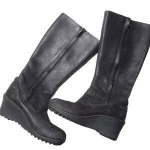 Keen Akita Nubuck Leather Tall Wedge Boots Black Charcoal Gray Womens Size 9